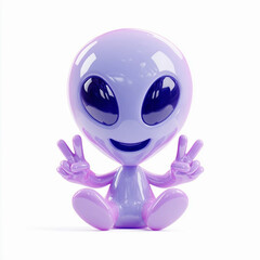3d cartoon character purple color little friendly and smiling alien is on a white background