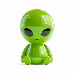 3d green toy little alien isolated on a white background