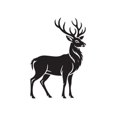 Fototapeta premium Majestic silhouette of a stag with antlers standing proudly against a clean white background ideal for branding and design