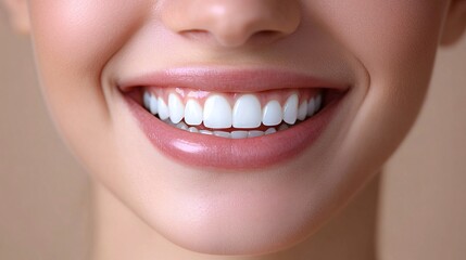 Obraz premium Close Up of a Woman's Bright Smile with Healthy White Teeth and Glowing Skin