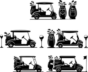 vector sketch silhouette illustration of golf cart vehicle to drive on the course