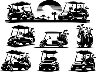 vector sketch silhouette illustration of golf cart vehicle to drive on the course