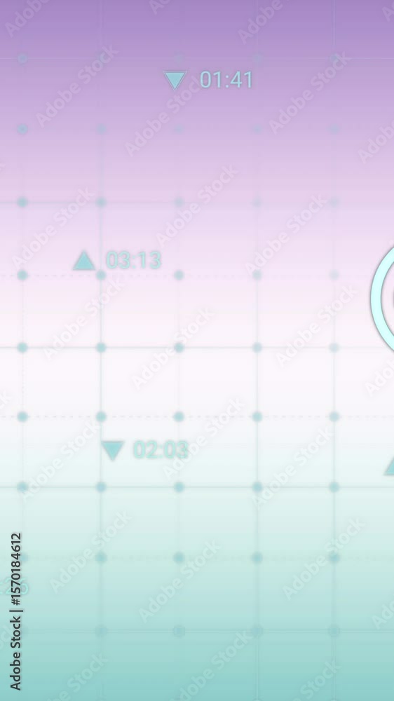 Poster animation of icon in circles and changing numbers over grid pattern against gradient background