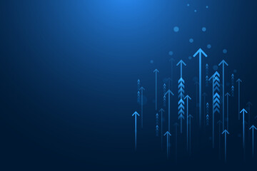 business arrow up growth technology on dark blue background. Business development to success, profit and growing growth plan.