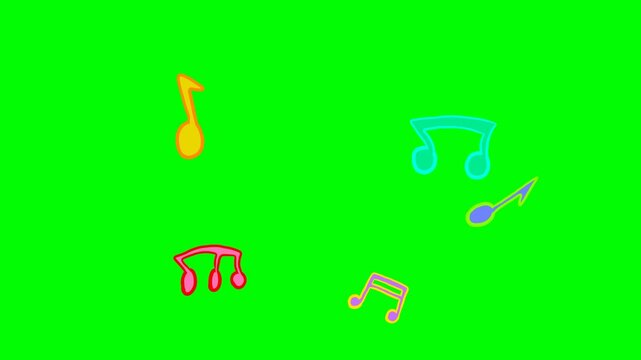 Pack of 4 funny colorful musical notes on a transparent background and a green background to choose from.