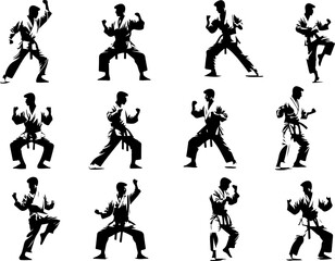 Vector sketch illustration collection of designs of warriors who have karate martial arts with uniforms