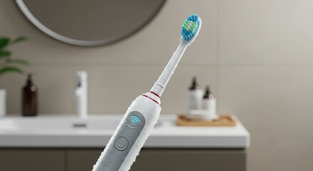 Electric toothbrush on bathroom counter