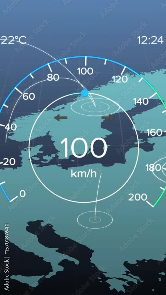 Poster animation of car gauge and data processing over map of europe