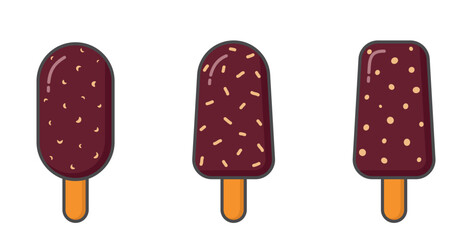 Chocolate ice creams illustrations. Cold dessert and summer foods. Isolated vector images