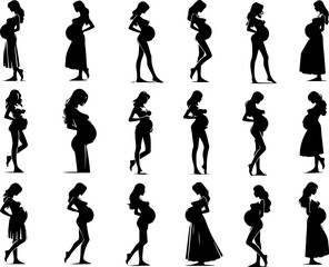 silhouette vector sketch illustration of pregnant woman mother with her first child