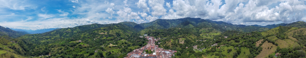 Ebejico, Antioquia, Colombia. May 25, 2025. Panoramic drone view, municipality located 42 km from Medellin