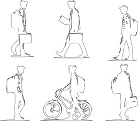 vector illustration silhouette design of students and office workers walking along the sidewalk