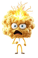 Animated character, golden cauliflower head, shocked expression,  exploding energy