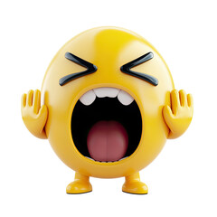 Fototapeta premium Exaggerated, laughing emoji with hands covering ears