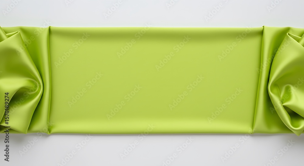 Poster lime green silk fabric background with soft draping and copy space
