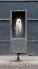 Eerie ghostly apparition emerging from fuse box in mysterious scene