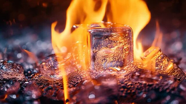 Ice cube in fire, abstract