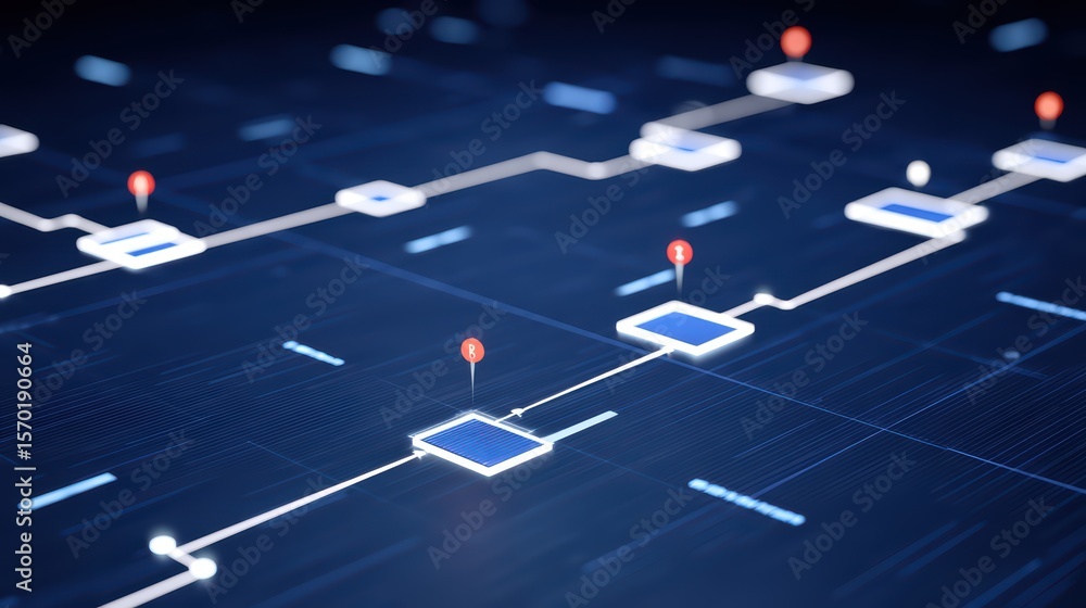 Poster digital connectivity network with nodes and routes illustrating modern technology and communication 