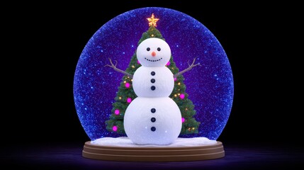 Obraz premium Festive Snow Globe with Cheerful Snowman and Sparkling Christmas Tree Decoration for Holiday Celebrations