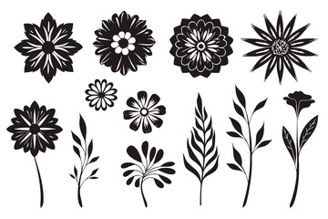 Fototapeta premium Elegant Floral and Botanical Silhouettes in Black and White