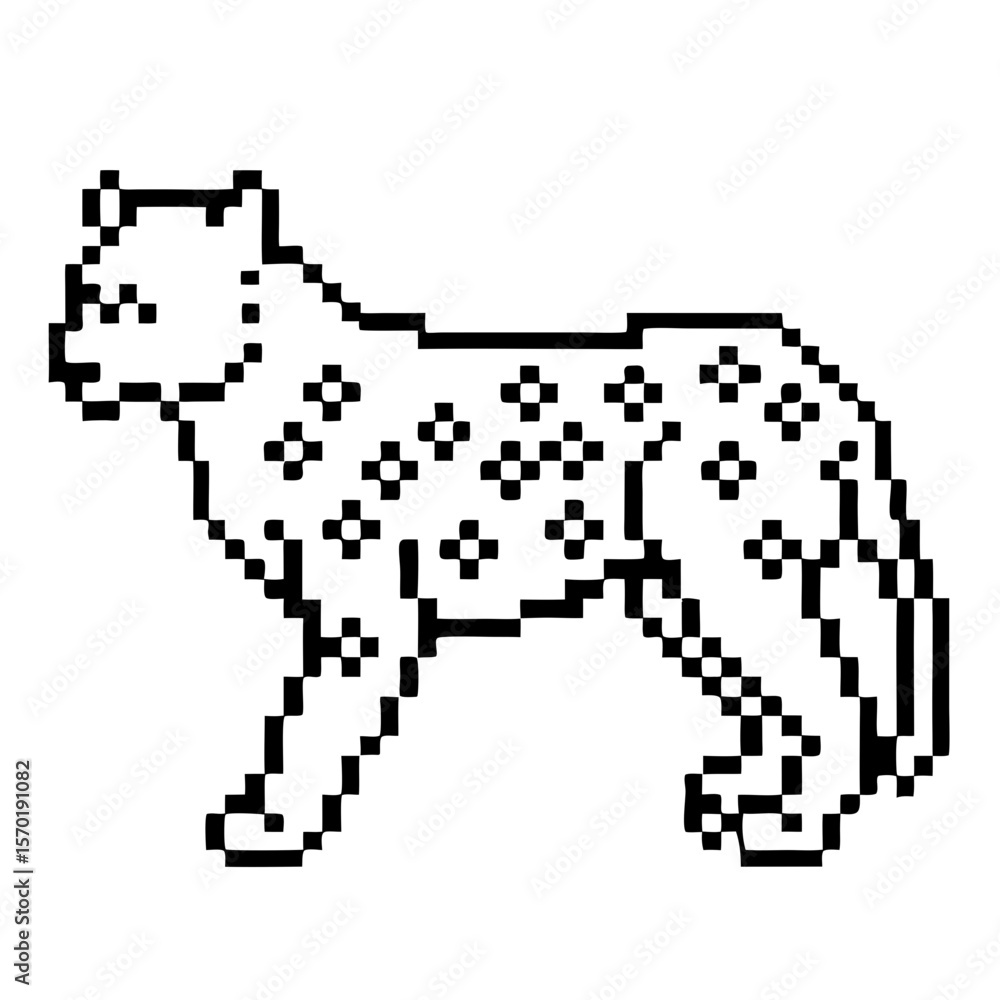 Poster pixel outline of a cheetah standing calmly in a simple style