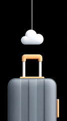 Cloud sync technology concept with light flickering over modern luggage for digital travel integration