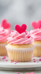 Friends enjoying valentine's day with pastel cupcakes for festive celebration