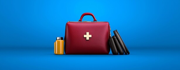 Income Perks Promotion, Red Medical Bag with Health Essentials on Bright Background