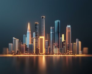 Clean Energy Solutions, Energy Storage, Decarbonization, Futuristic City Skyline with Shimmering Lights and Modern Architecture