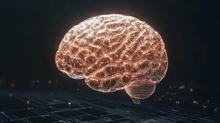 Deep Neural Networks, AI Analytics, Clustering, 3D Render of Illuminated Brain with Neural Connections and Technology