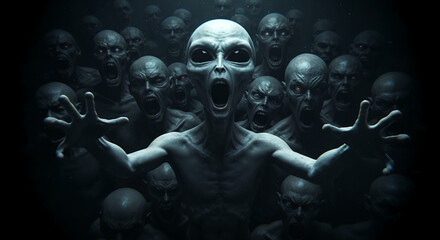 Terrifying alien creatures screaming in the dark