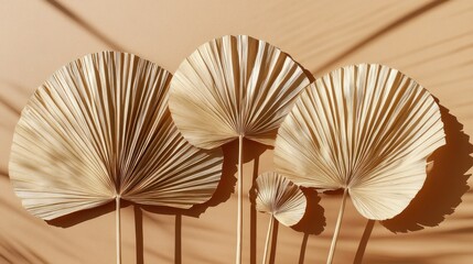 Dried palm leaves on beige backdrop