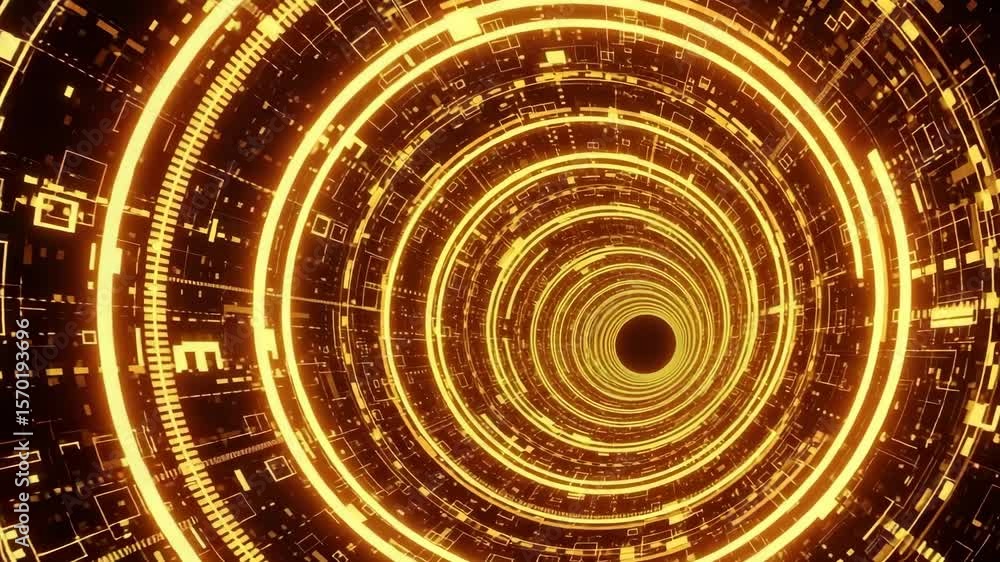 Poster abstract tunnel with glowing circles and geometric patterns for technology, science, and futuristic 