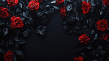 Dark roses and leaves frame