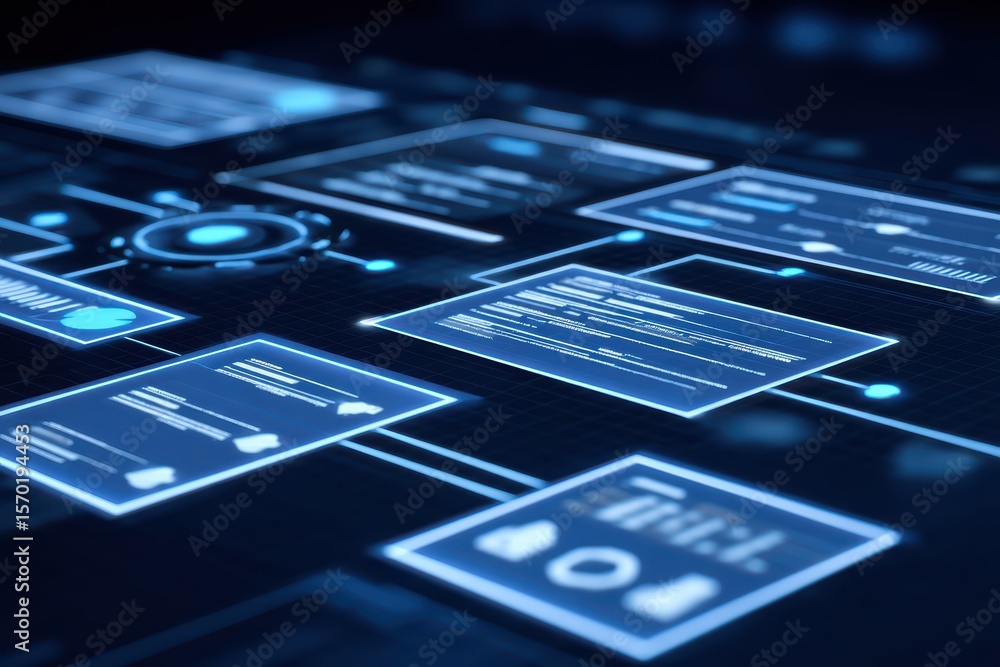 Poster futuristic digital interface with information flow and data connections in technological background