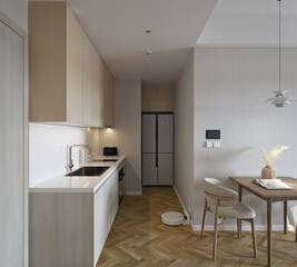 3d render luxury apartment living and dining room