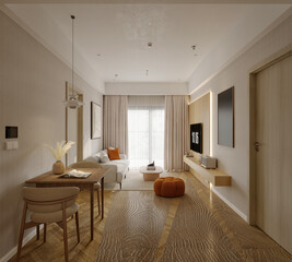 3d render luxury apartment living and dining room