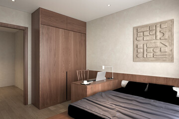 3d render luxury home bedroom, hotel room