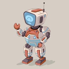 Cute and adorable futuristic robot with retro design and pastel colors in digital illustration