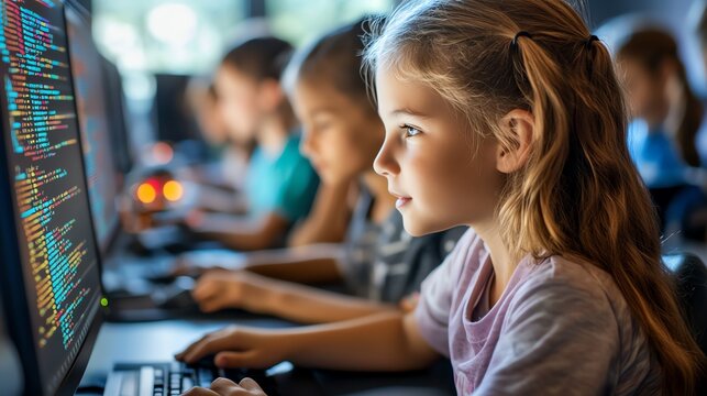 Focused young girl learning to code.
