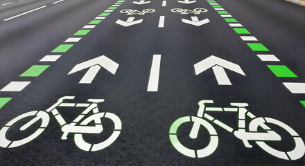 Designated Cycle Lane With Arrows Indicates Bike Route And Safety Ahead