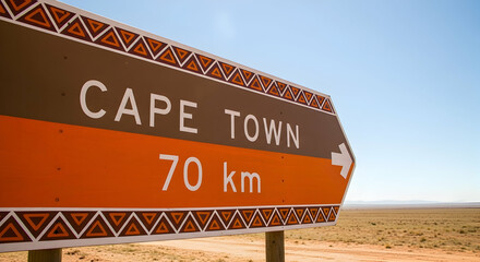 Destination Cape Town Road Sign In Distance On Desert Plain