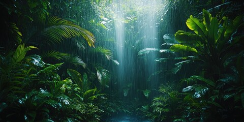 Fototapeta premium Rainforest foliage under tropical canopy