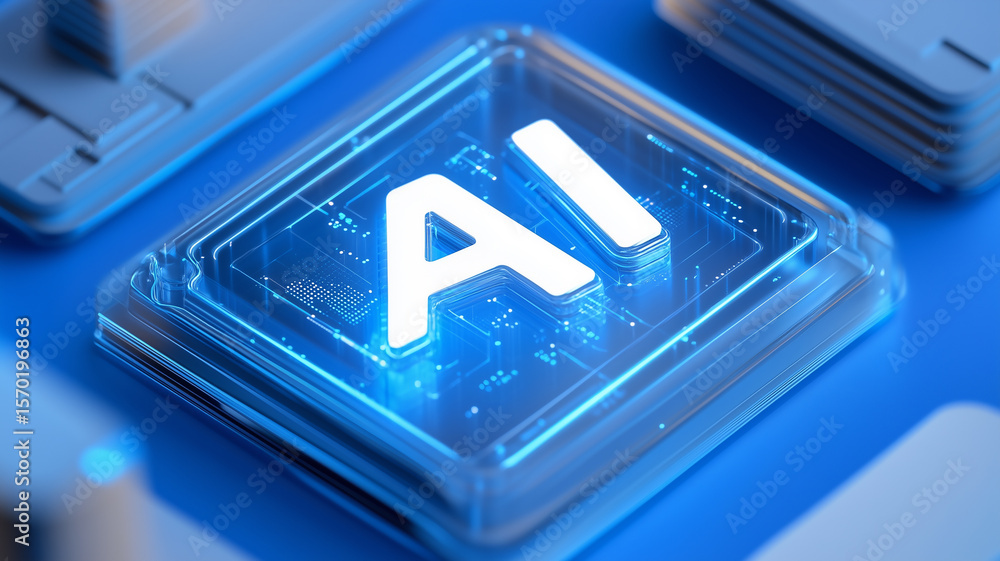 Fototapete a next generation ai microchip concept shown as a translucent processor with glowing circuitry and b
