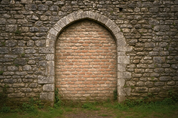 Fototapeta premium Bricked-up arched doorway in a stone wall