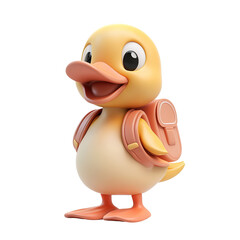 Cheerful duckling with a backpack isolated on transparent background.