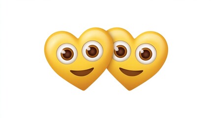 Two yellow heart-shaped emojis with smiling faces and big round eyes touching each other.