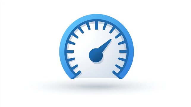 Blue speedometer illustration with a white background and a dark blue needle - Powered by Adobe