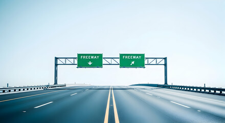Freeway Road Ahead: Route Choices Underneath Blue Sky Transportation System