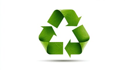 A vibrant green symbol of three arrows in a triangular formation, representing environmental sustainability